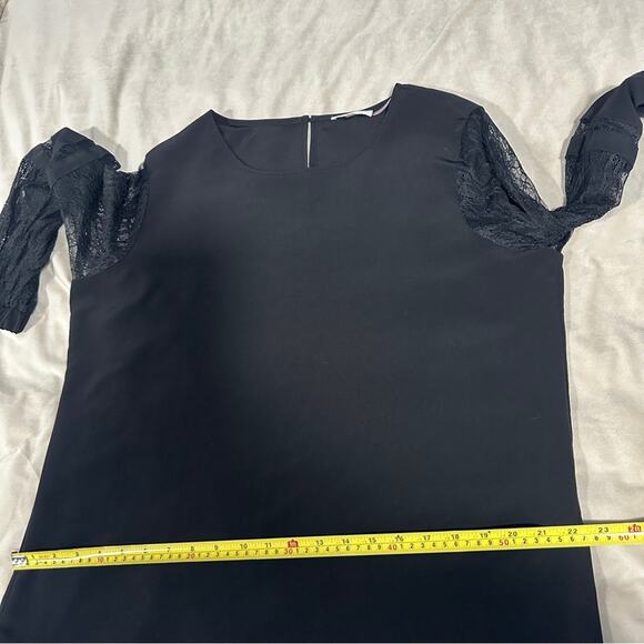 Calvin Klein Size L Black Lace Sleeve Elegant Blouse Top Classic Formal Neutral - Picture 11 of 12